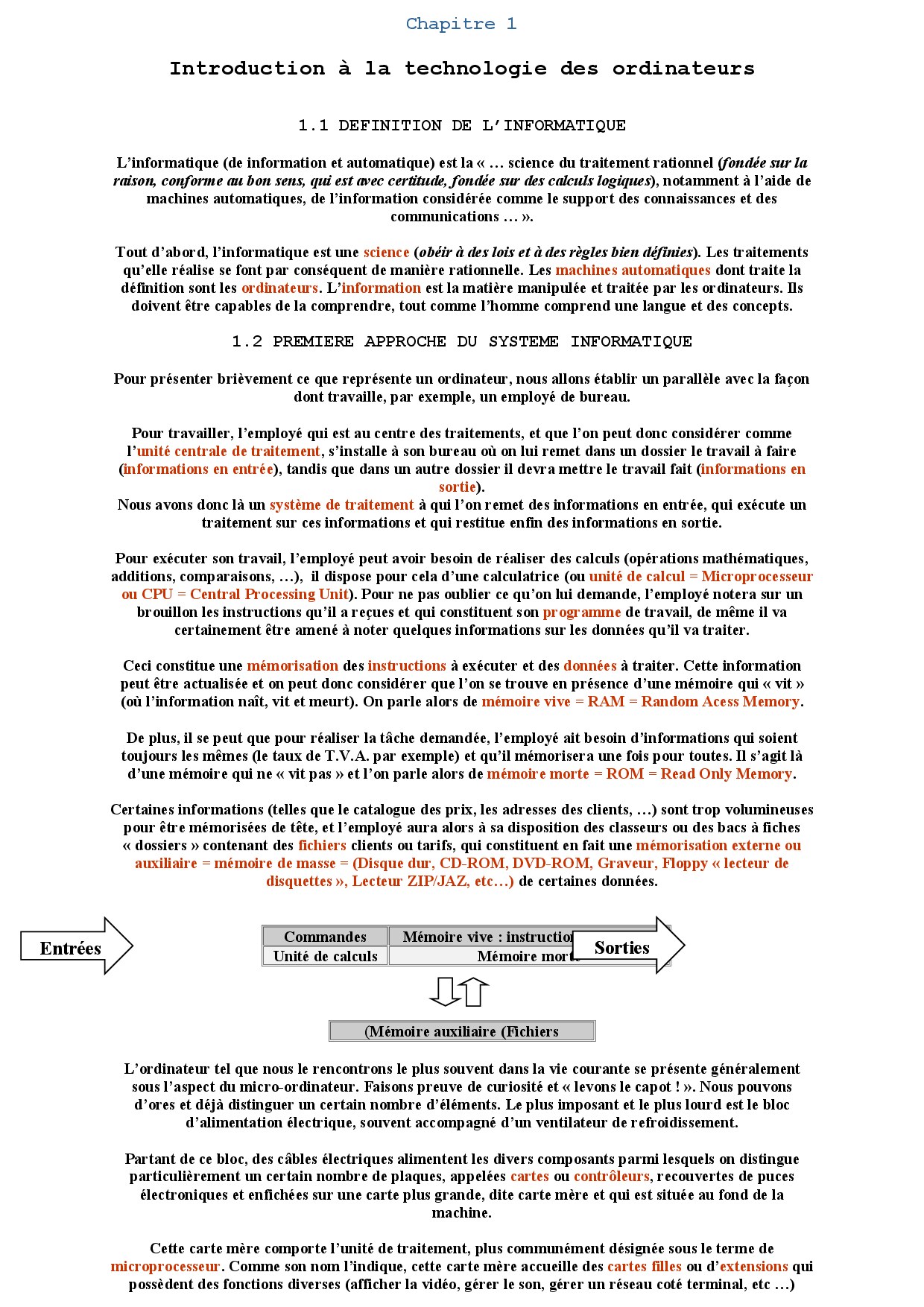 Technologie des Ordinateurs et des Réseaux, Cours et exercices corrigés