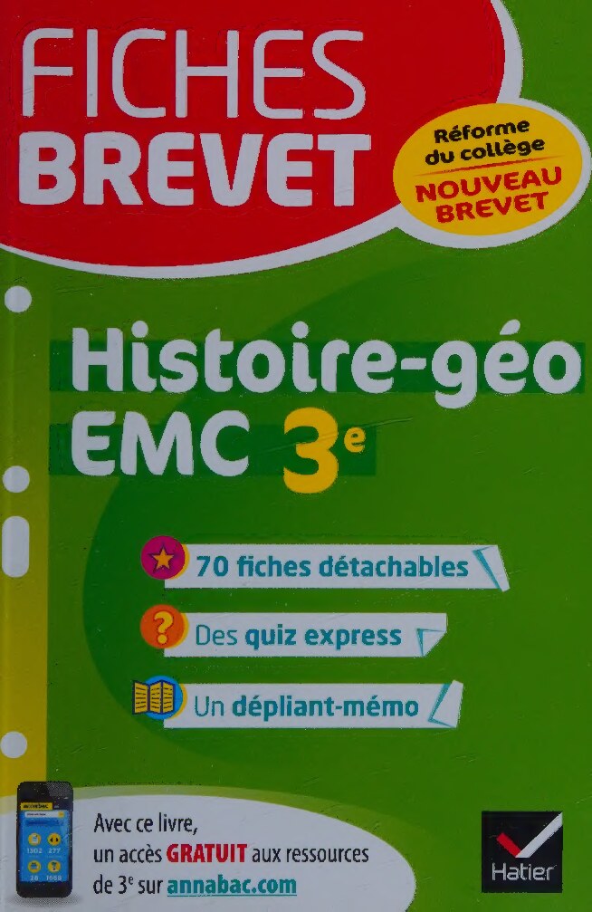 Fiches brevet Histoire-géographie EMC 3e: fiches de révision pour le nouveau brevet