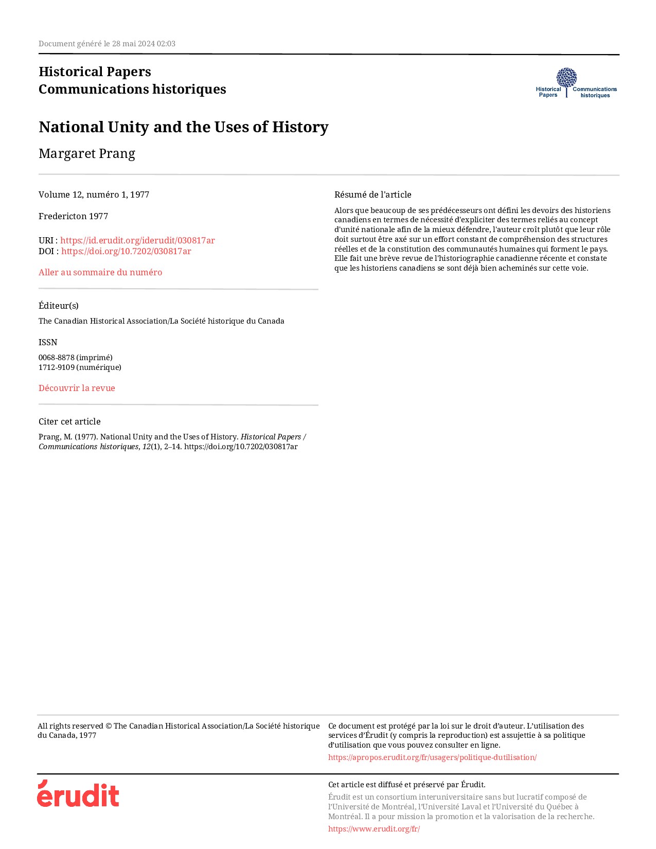 National Unity and the Uses of History