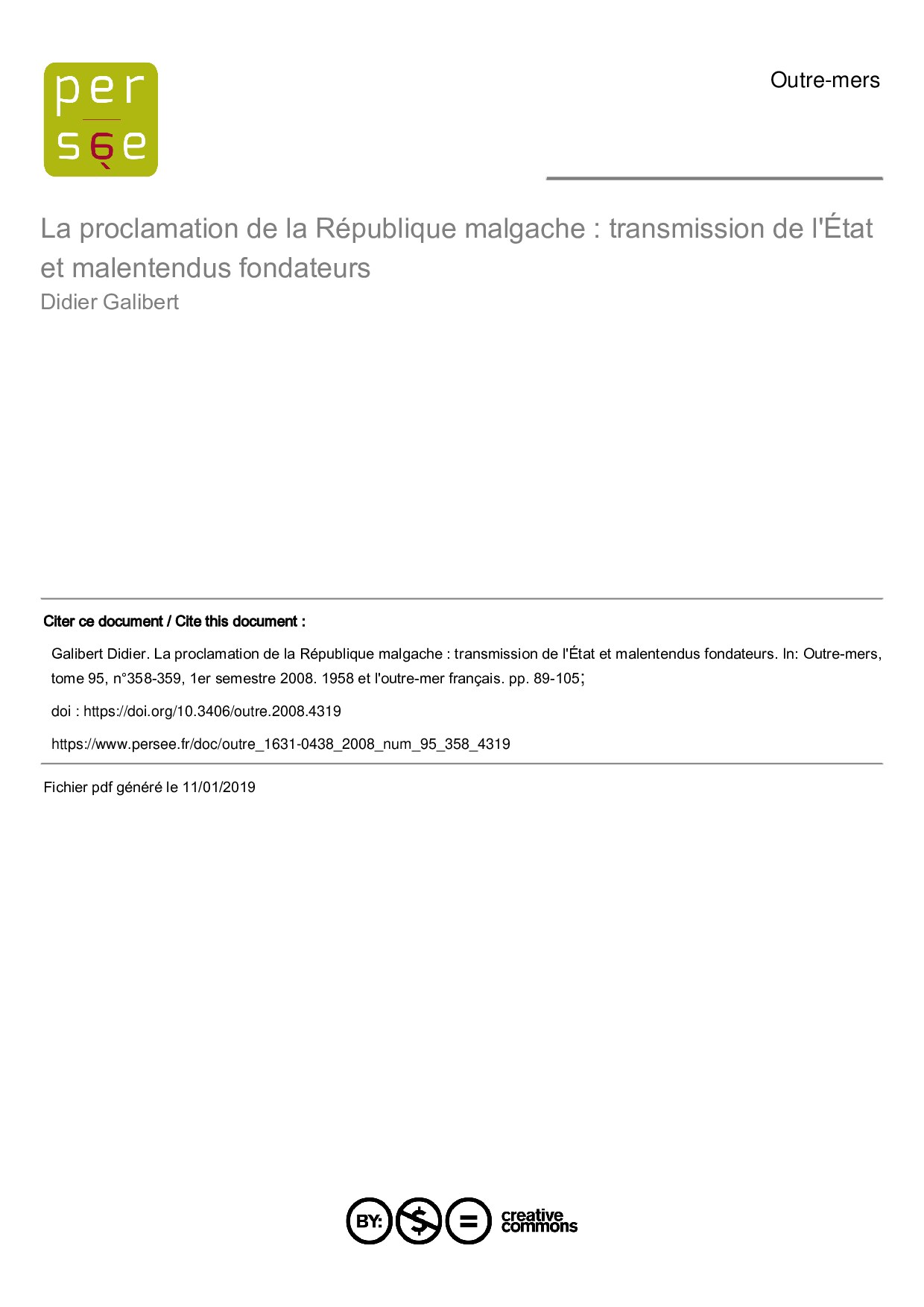 La proclamation de la République malgache : transmission de l'État et malentendus fondateurs