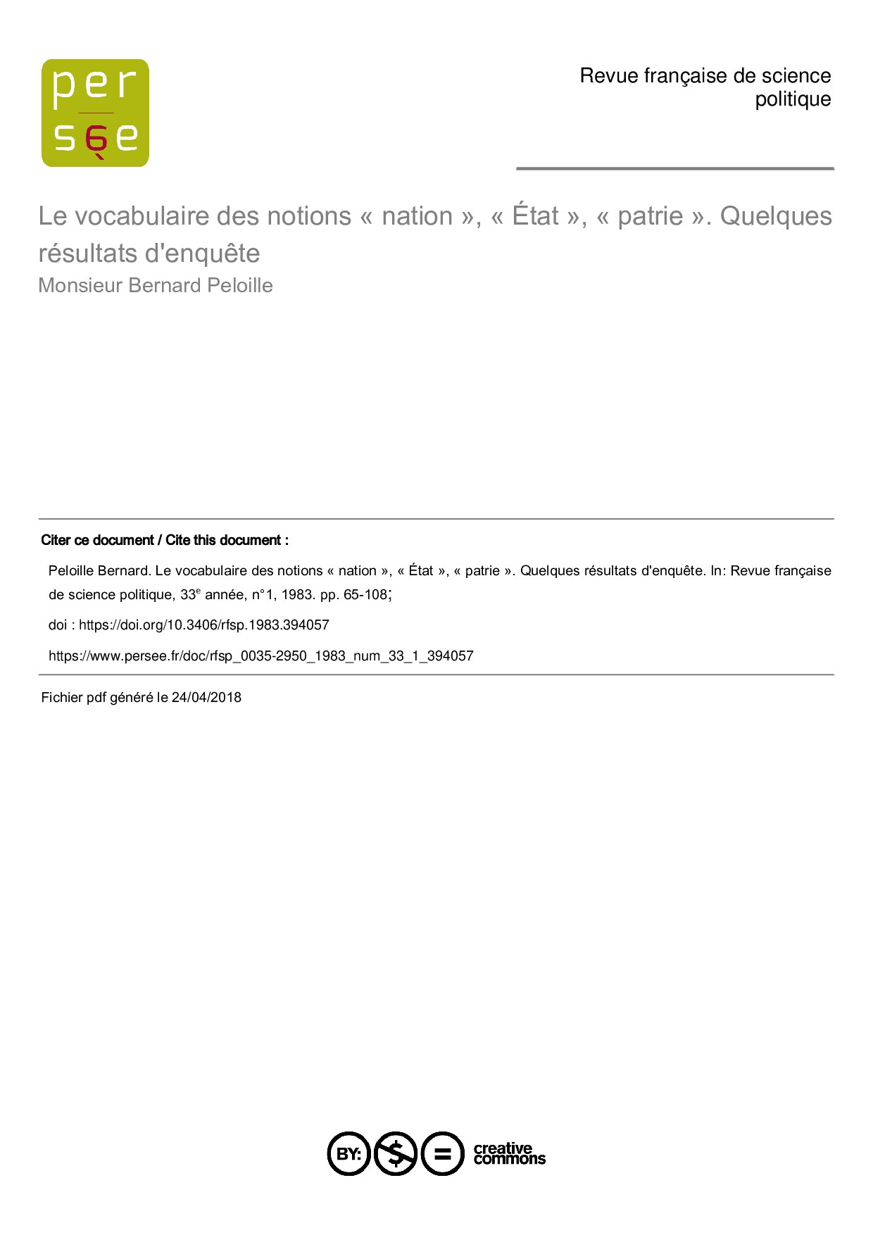 Le vocabulaire des notions « nation », « État », « patrie ». Quelques résultats d'enquête
