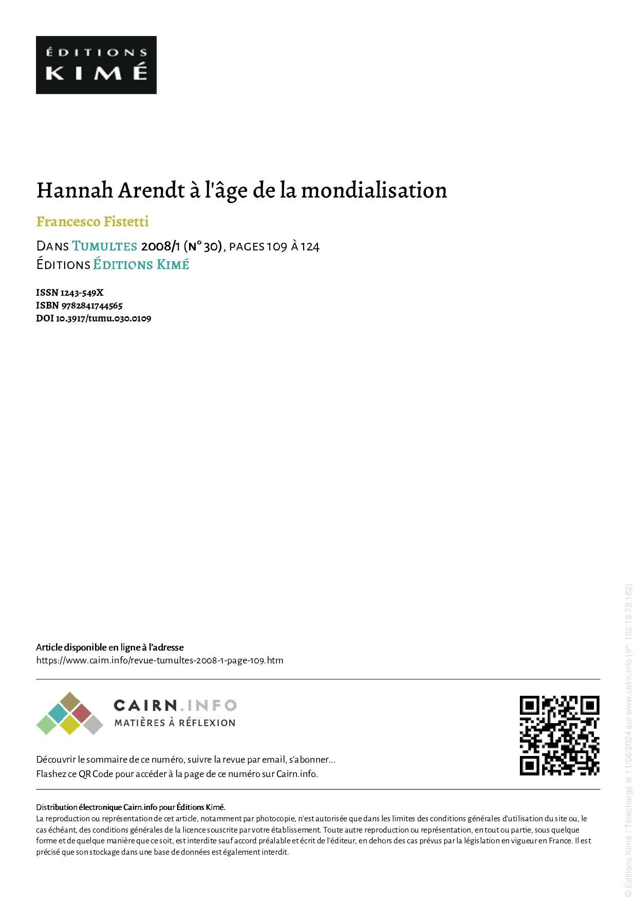 Hannah Arendt a l'age de la mondialisation