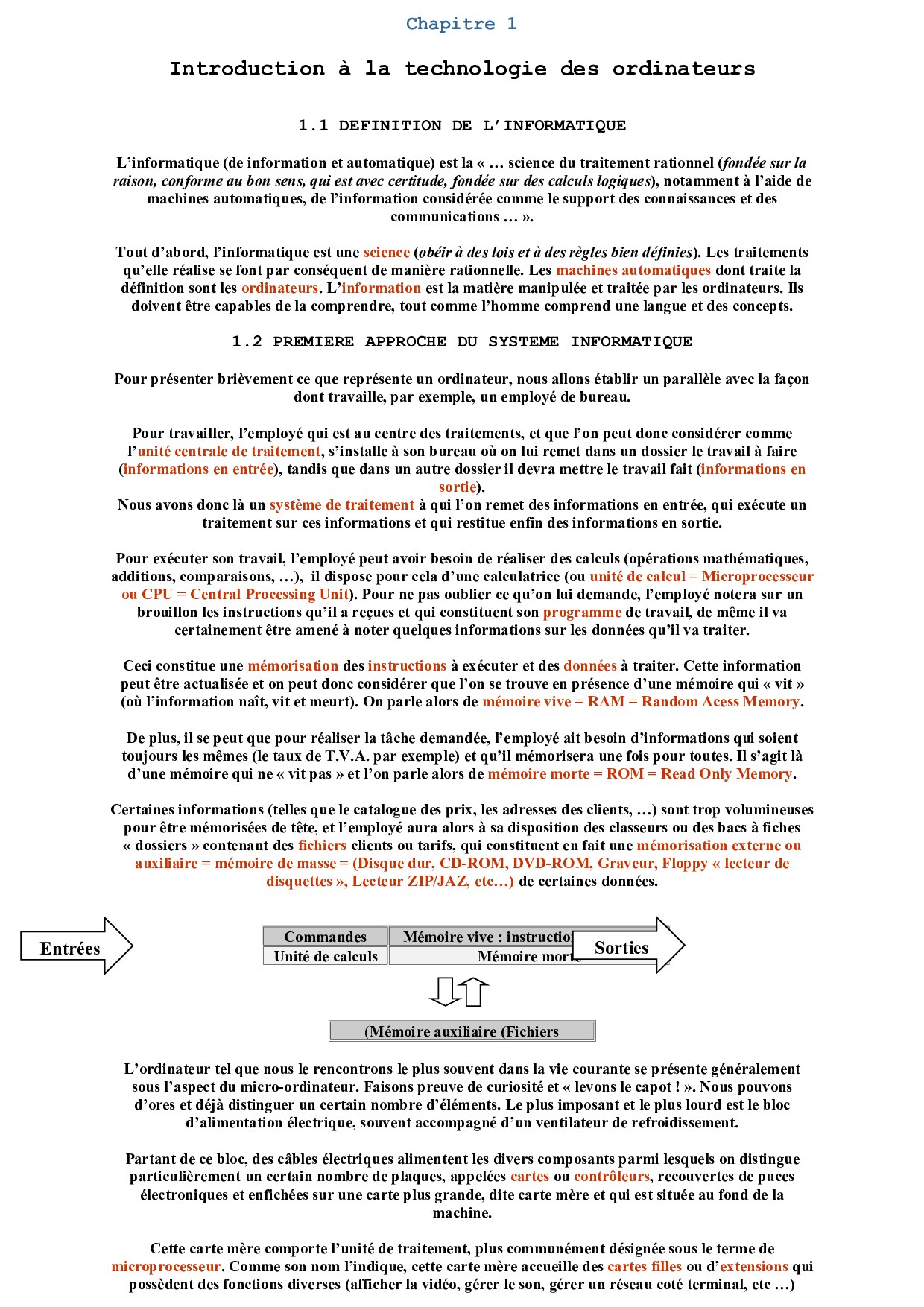 Technologie des Ordinateurs et des Réseaux, Cours et exercices corrigés